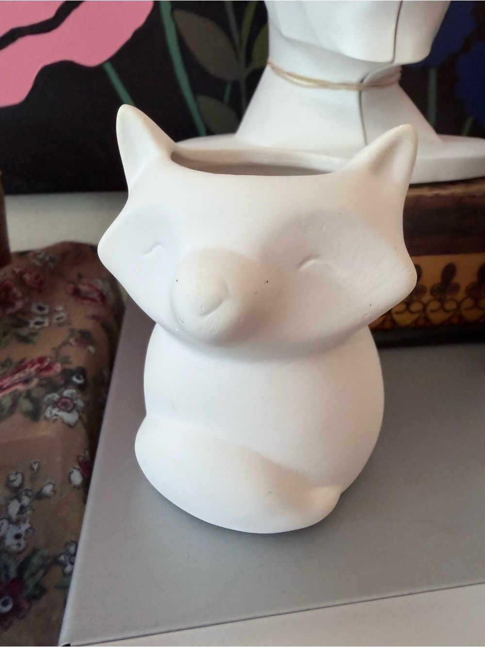White Ceramic Fox Planter Succulent Pot Woodland Animal Decor